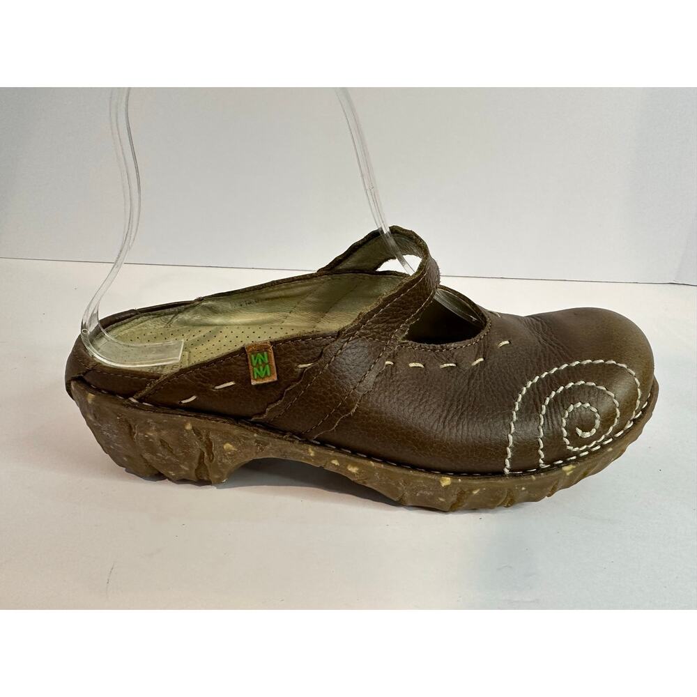El Naturalista Leather Mary Jane Clogs Brown Embroidered Women's 38 Gorpcore - Picture 2 of 11